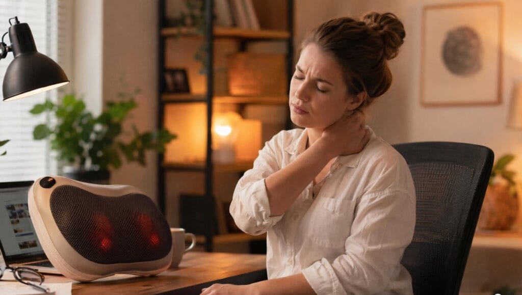 Neck pain relief solution with Shiatsu massage pillow at home